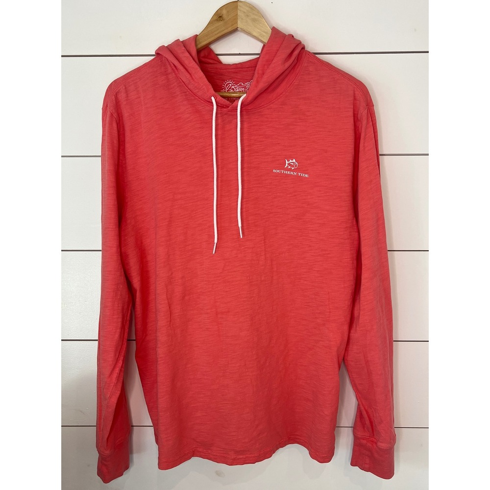 Southern Tide Fisherman Hoodie Mens Medium Coral Pink Cotton Long Sleeve Tee